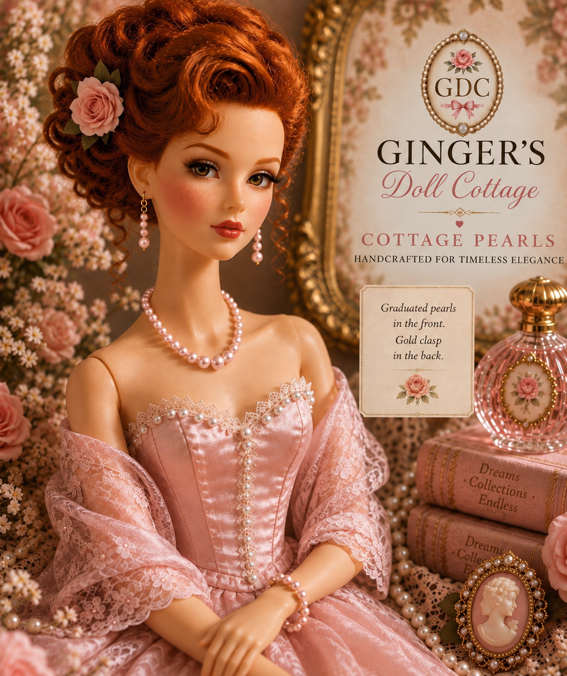 Cottage Pearls - Rare Pink Japanese Pearl 14k Necklace for Vintage Barbie Dolls