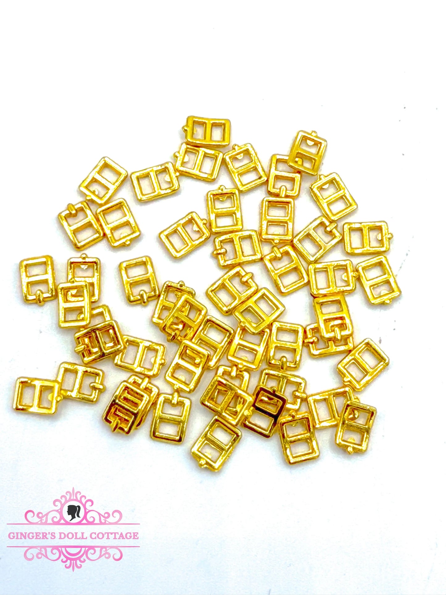 Extra Small Tiny Belt Buckles For Doll Clothes, Fits 1/8 Ribbon, Gold 50 Count Ginger's Doll Cottage
