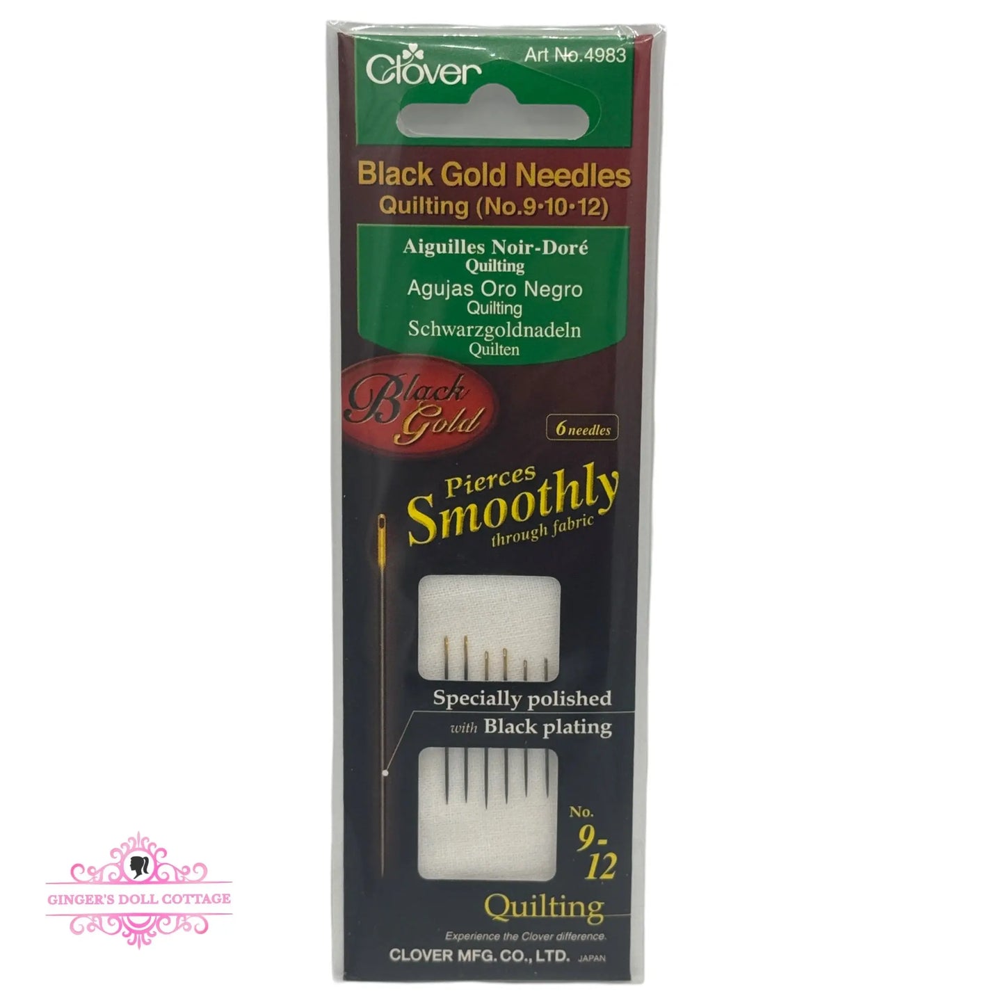 Clover Black Gold Extra Fine Quilting Needle Assortment #9, 10, 12 Ginger's Doll Cottage