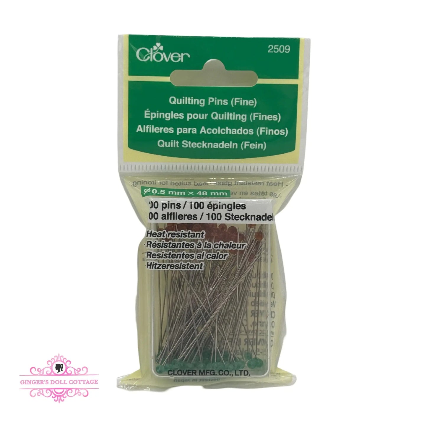Clover Fine Quilting Sewing Pins, red, 100 pins Ginger's Doll Cottage