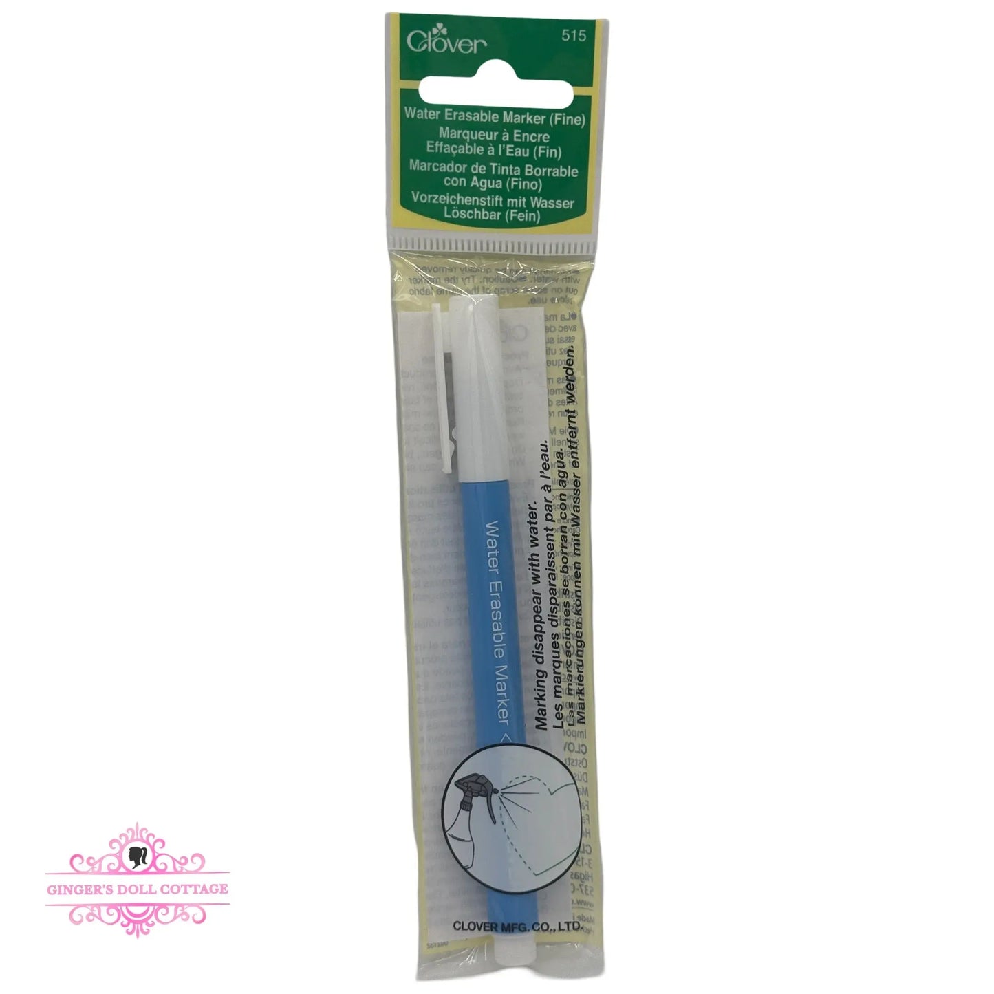 Clover Water Erasable Fabric Marker, Fine Tip Ginger's Doll Cottage