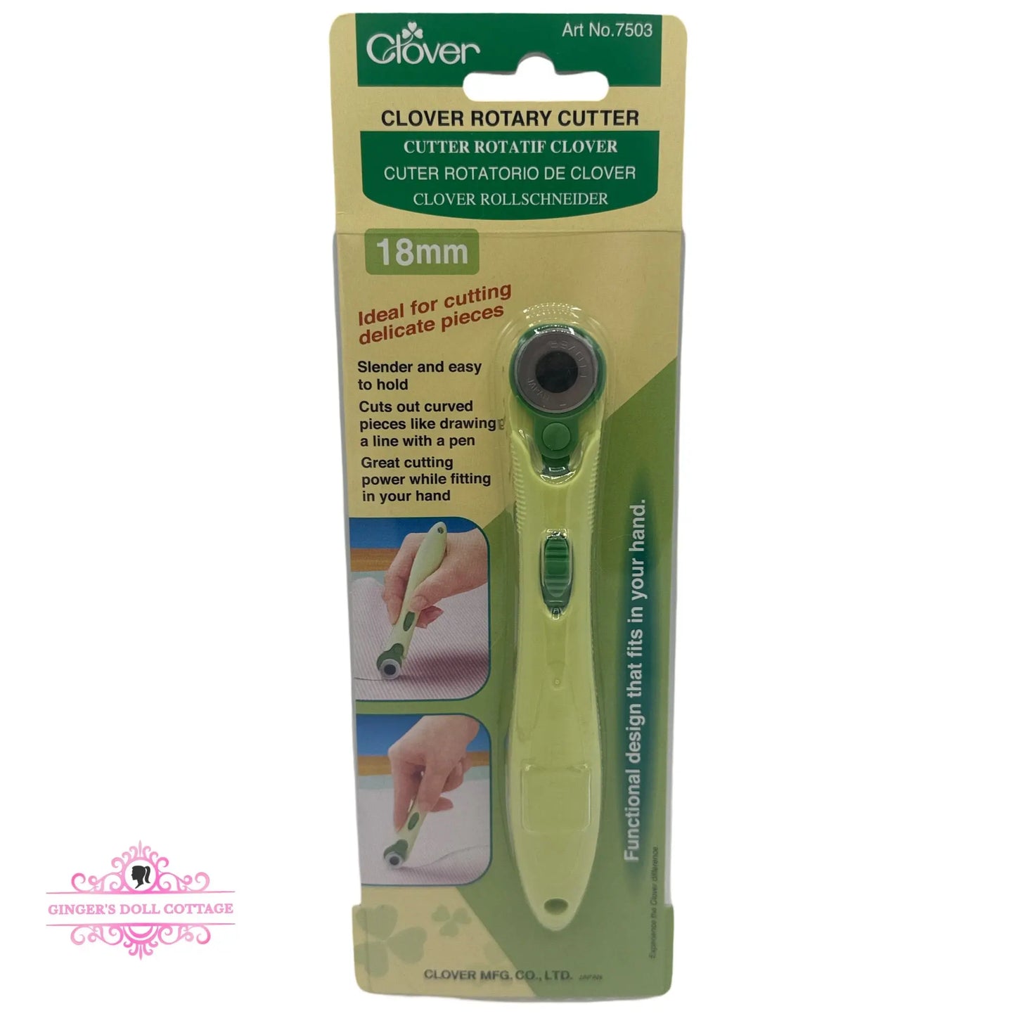Clover 18mm Rotary Cutter, for small delicate pieces Ginger's Doll Cottage