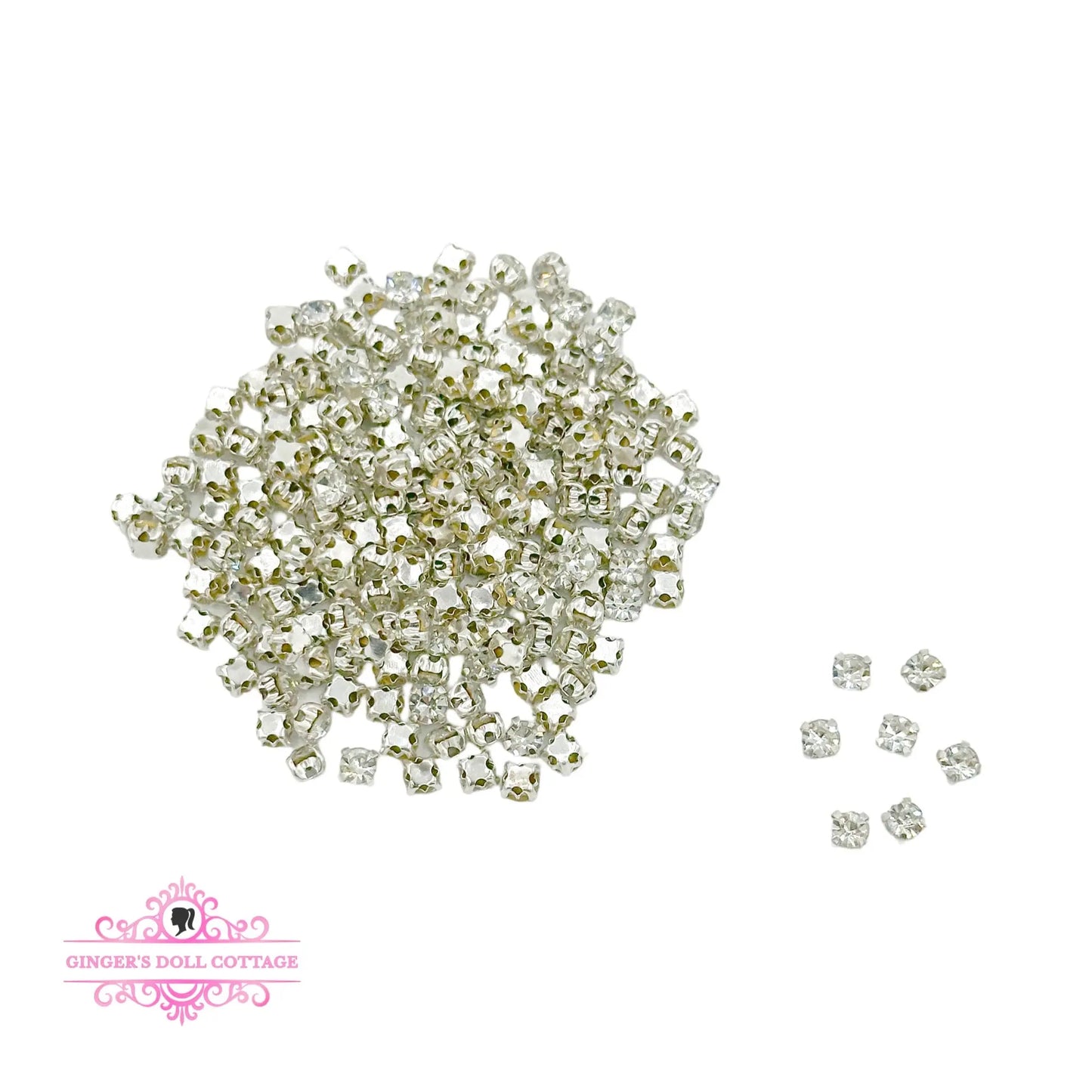 4mm Mini Clear Sew On Silver Crystal Rhinestones Doll Clothes Sewing Repair 200 Ginger's Doll Cottage