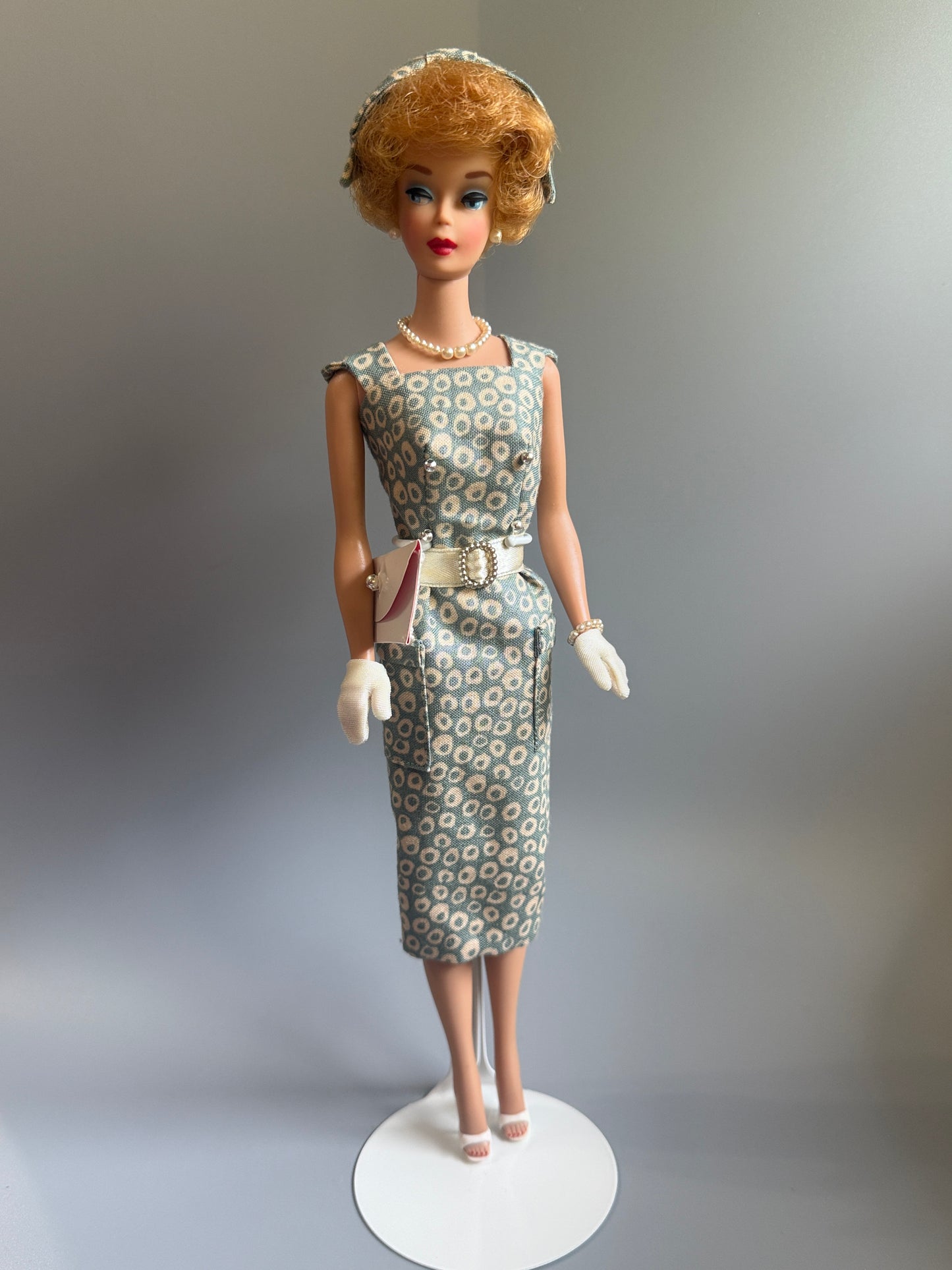 Vintage First Issue Bubblecut Barbie – Restored & Styled in Pak Sheath-Inspired Ensemble