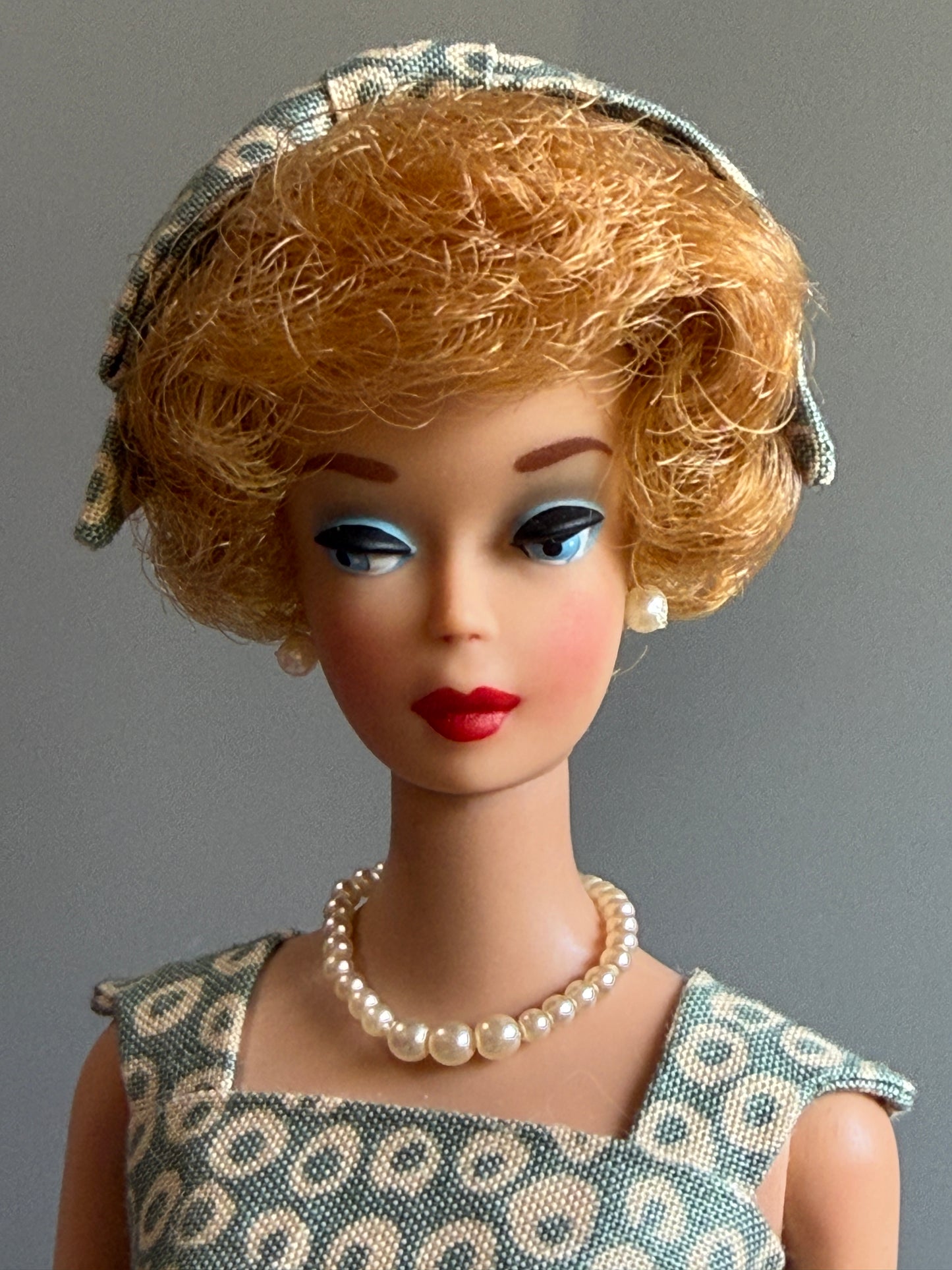 Vintage First Issue Bubblecut Barbie – Restored & Styled in Pak Sheath-Inspired Ensemble