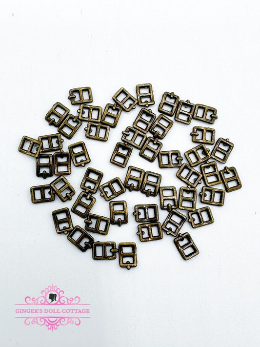 Extra Small Tiny Belt Buckles For Doll Clothes, Fits 1/8 Ribbon, Bronze 50 Count