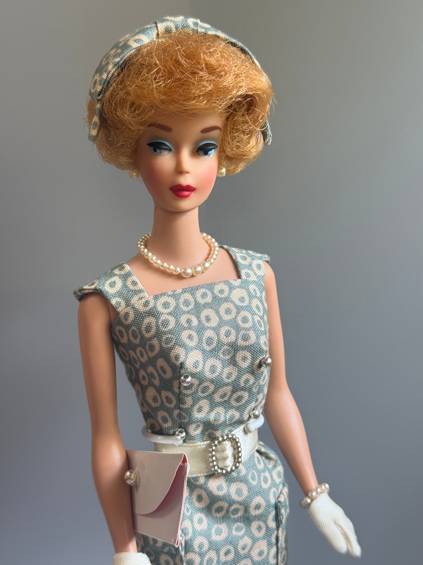 Vintage First Issue Bubblecut Barbie – Restored & Styled in Pak Sheath-Inspired Ensemble