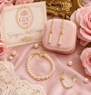 Cottage Pearls - Handcrafted Japanese Pearl 18k Necklace Set for Vintage Fashion Dolls