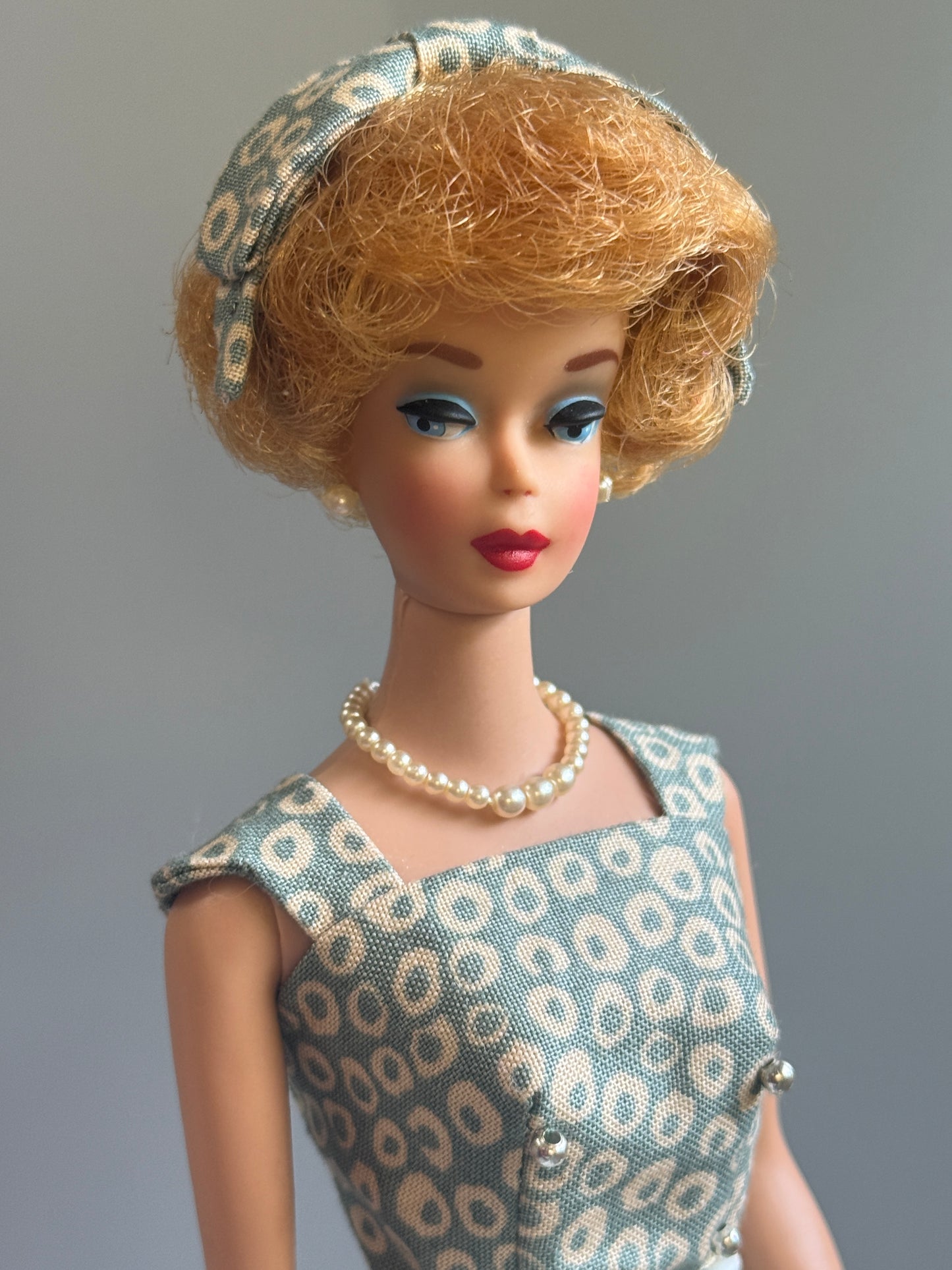 Vintage First Issue Bubblecut Barbie – Restored & Styled in Pak Sheath-Inspired Ensemble