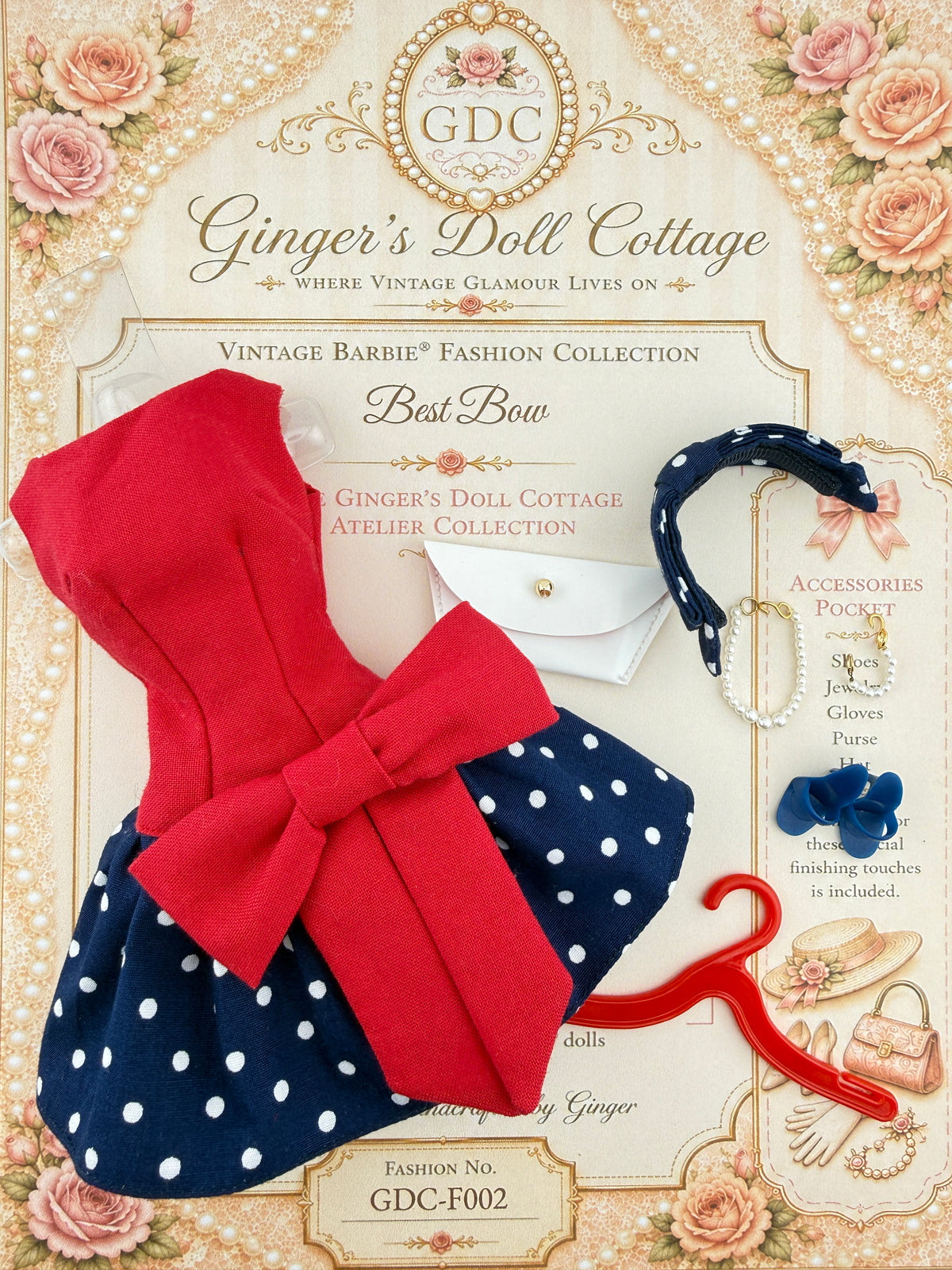Best Bow at the Cottage – Handmade Vintage Inspired Outfit Set for Barbie