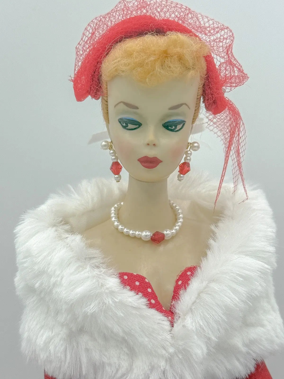 OOAK Faux Vintage Number 2 Blonde Ponytail Barbie Repaint, Gay Parisienne In Red