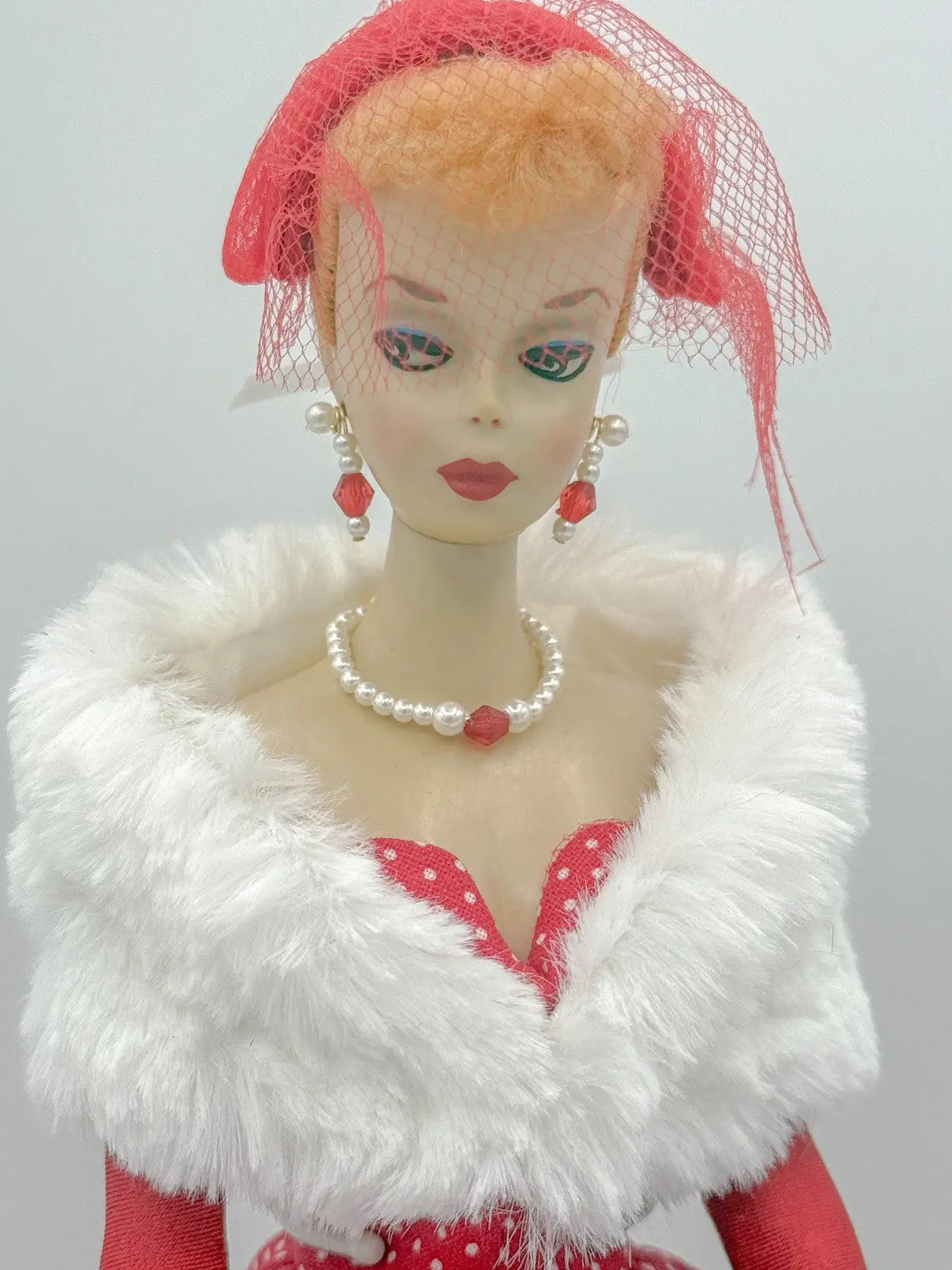 OOAK Faux Vintage Number 2 Blonde Ponytail Barbie Repaint, Gay Parisienne In Red